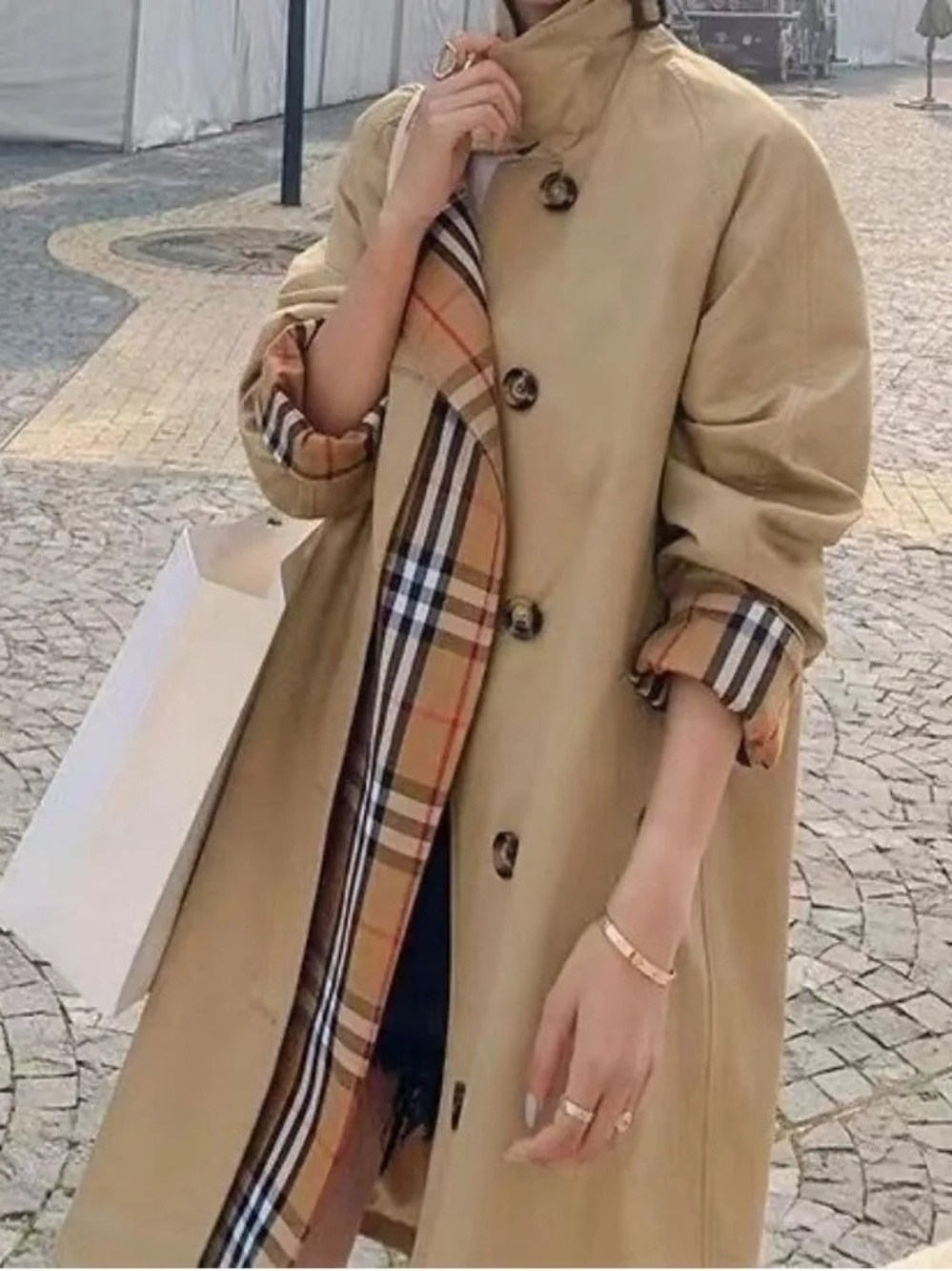 Burberry Nova Check Cotton Trench Midi Coat Size S